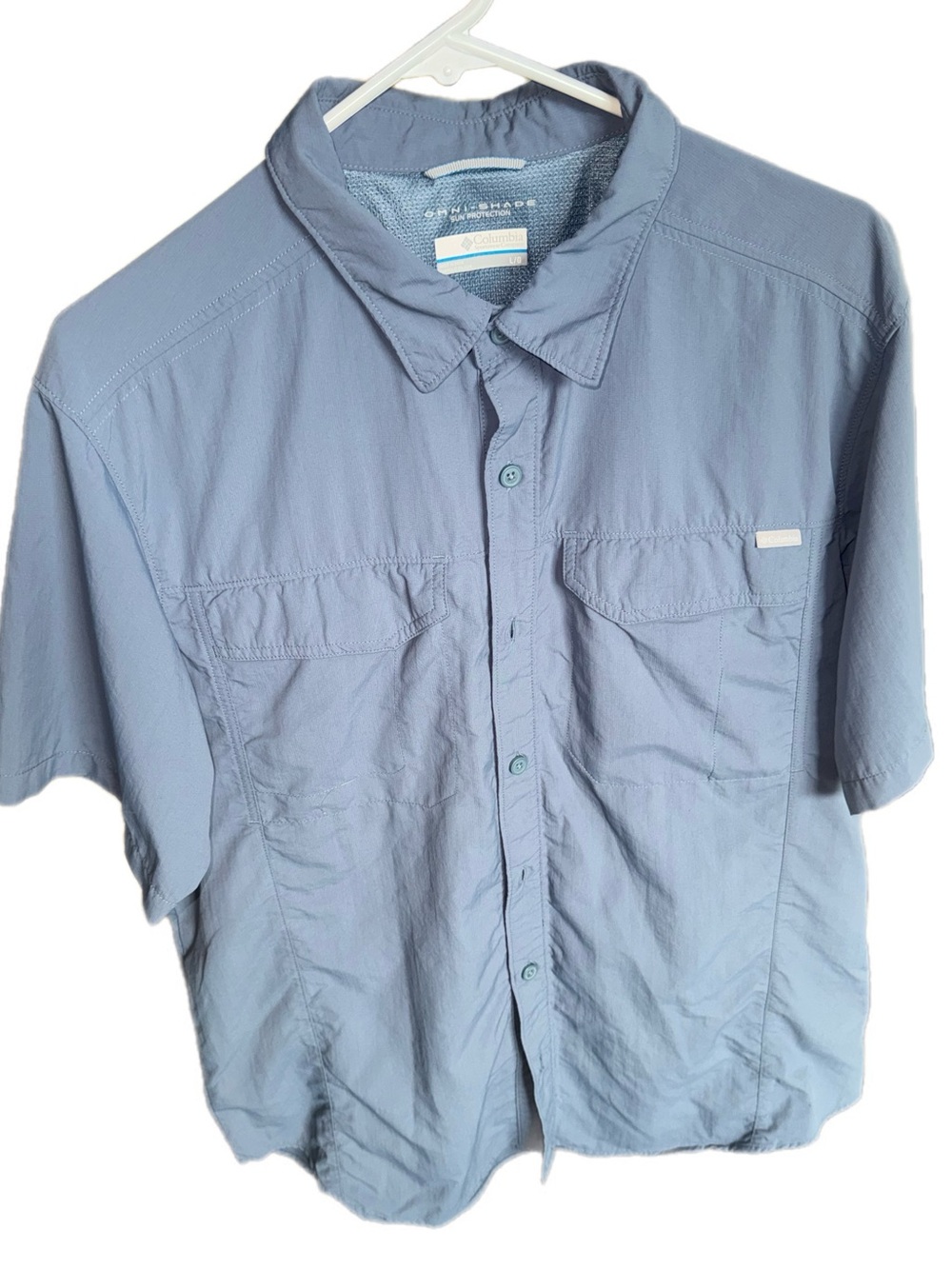 Columbia PFG skiff Men's Short Sleeve Button Shirt in Light Blue size large